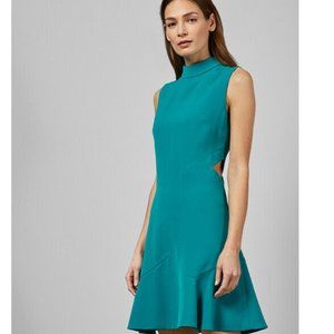 Ted Baker Teal cutout fluted hem dress